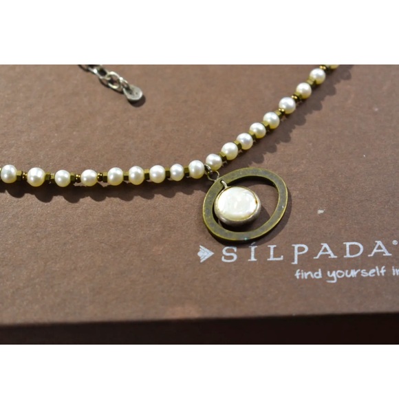 Silpada Vintage Go Coastal Pearl Brass & Sterling Silver Necklace 19" Adjustable - Picture 5 of 8